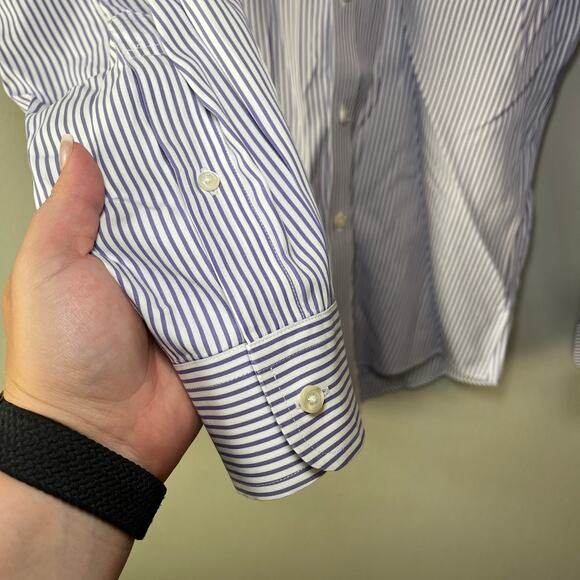 Jos A Bank Men's Slim Long Sleeve Button Dress Shirt Purple Striped Size 15.5-34 - Picture 3 of 5